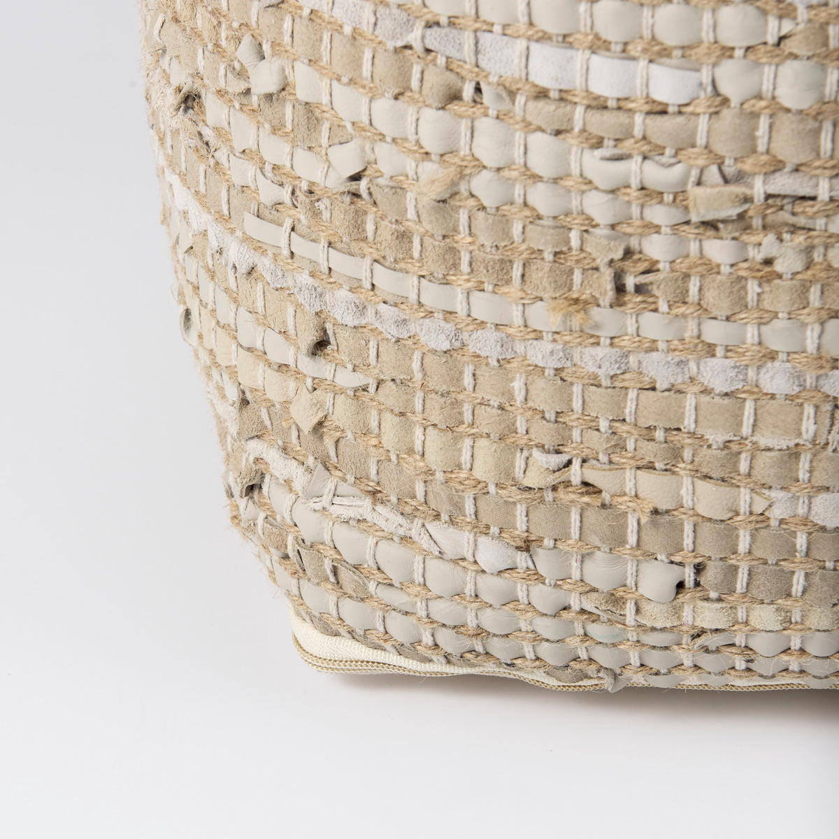 Aalia 16.0L x 16.0W x 16.0H Beige Leather and Jute Pouf-Poufs-DECOROLALA