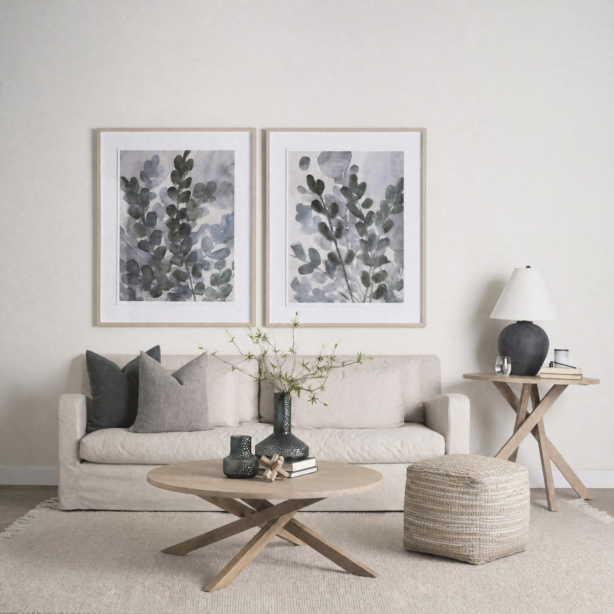Aalia 16.0L x 16.0W x 16.0H Beige Leather and Jute Pouf-Poufs-DECOROLALA