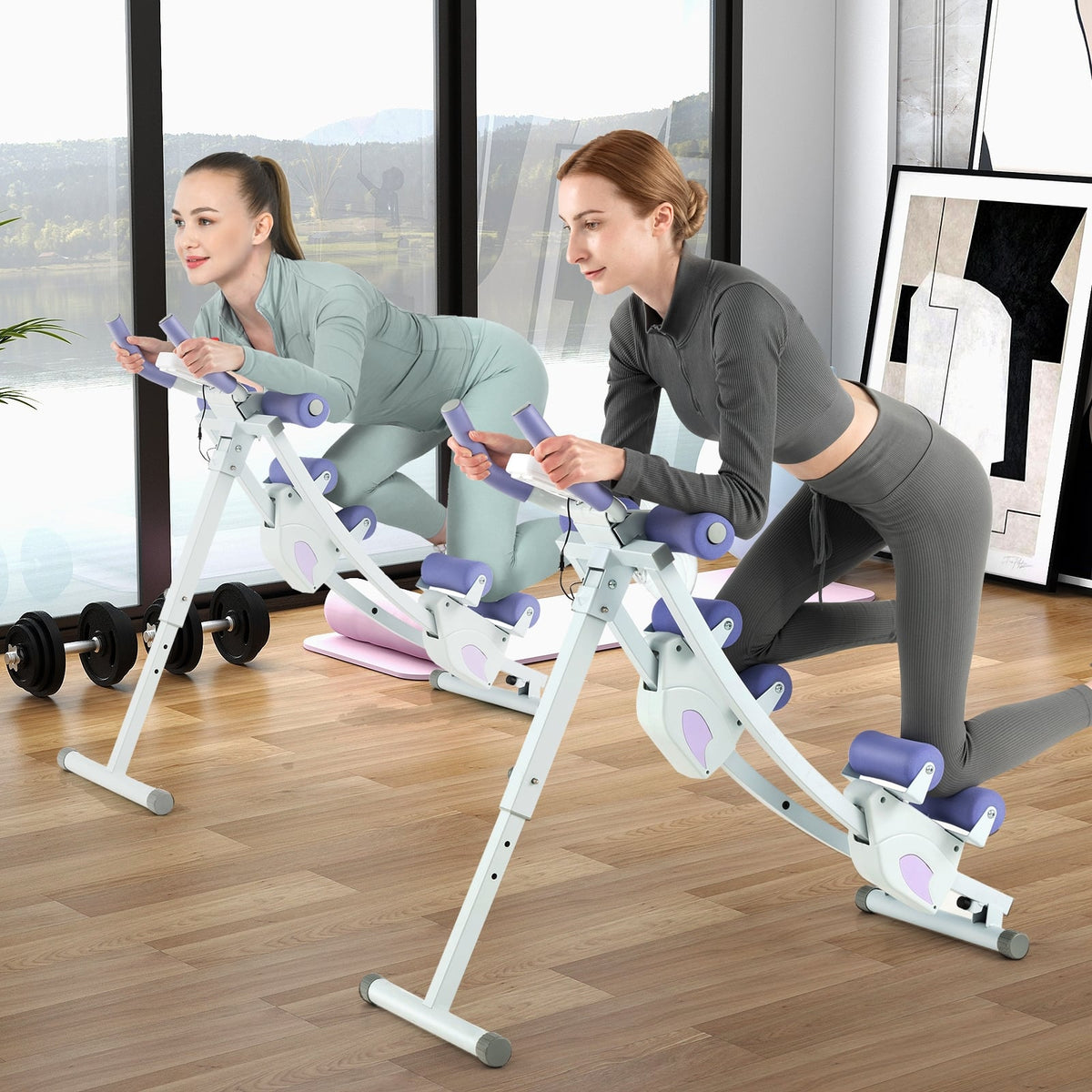 Ab Machine with LCD Monitor and 4 Adjustable Heights-Purple-Weight Lifting Benches, Racks & Bars-DECOROLALA