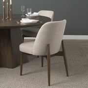 Abbie Curved Back Dining Side Chair | Oatmeal w/ Dark Brown Wood-Dining Chairs-DECOROLALA