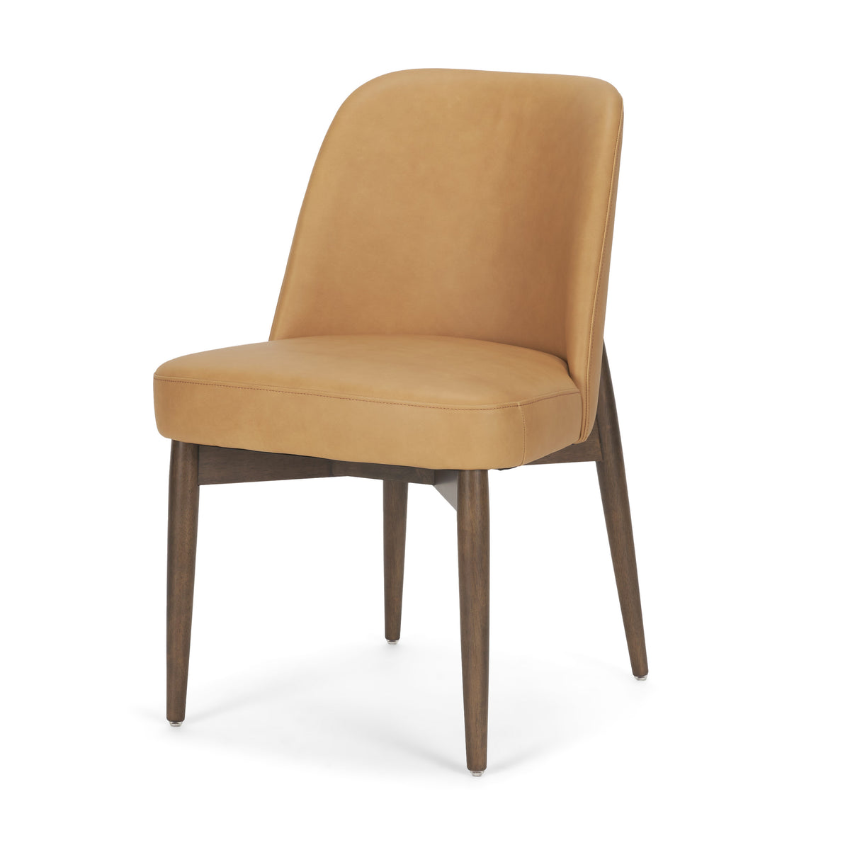 Abbie Curved Back Dining Side Chair | Tan Leather w/ Brown Wood-Dining Chairs-DECOROLALA