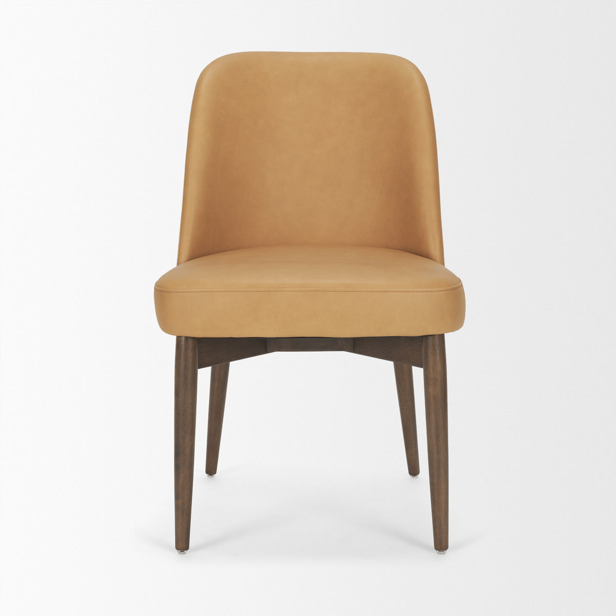 Abbie Curved Back Dining Side Chair | Tan Leather w/ Brown Wood-Dining Chairs-DECOROLALA