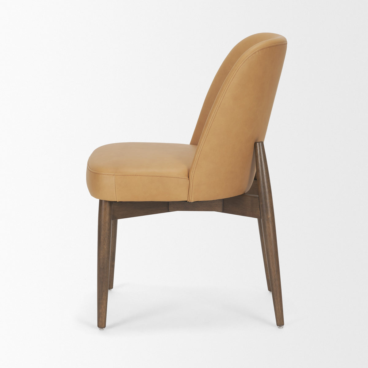 Abbie Curved Back Dining Side Chair | Tan Leather w/ Brown Wood-Dining Chairs-DECOROLALA