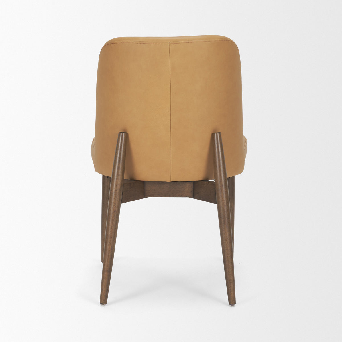 Abbie Curved Back Dining Side Chair | Tan Leather w/ Brown Wood-Dining Chairs-DECOROLALA