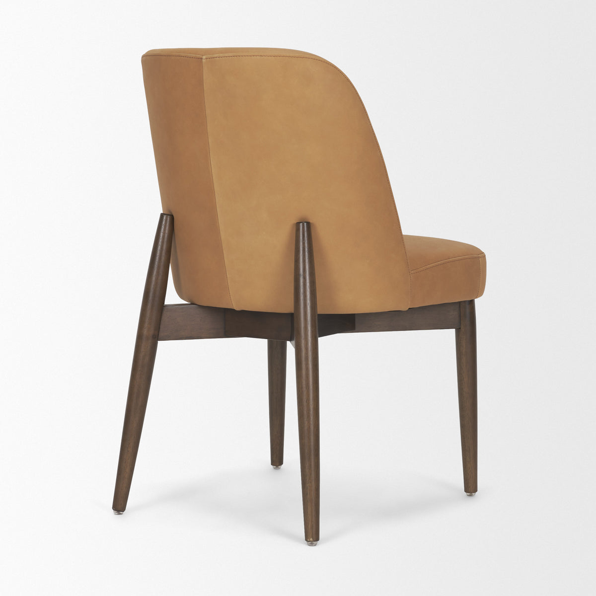 Abbie Curved Back Dining Side Chair | Tan Leather w/ Brown Wood-Dining Chairs-DECOROLALA