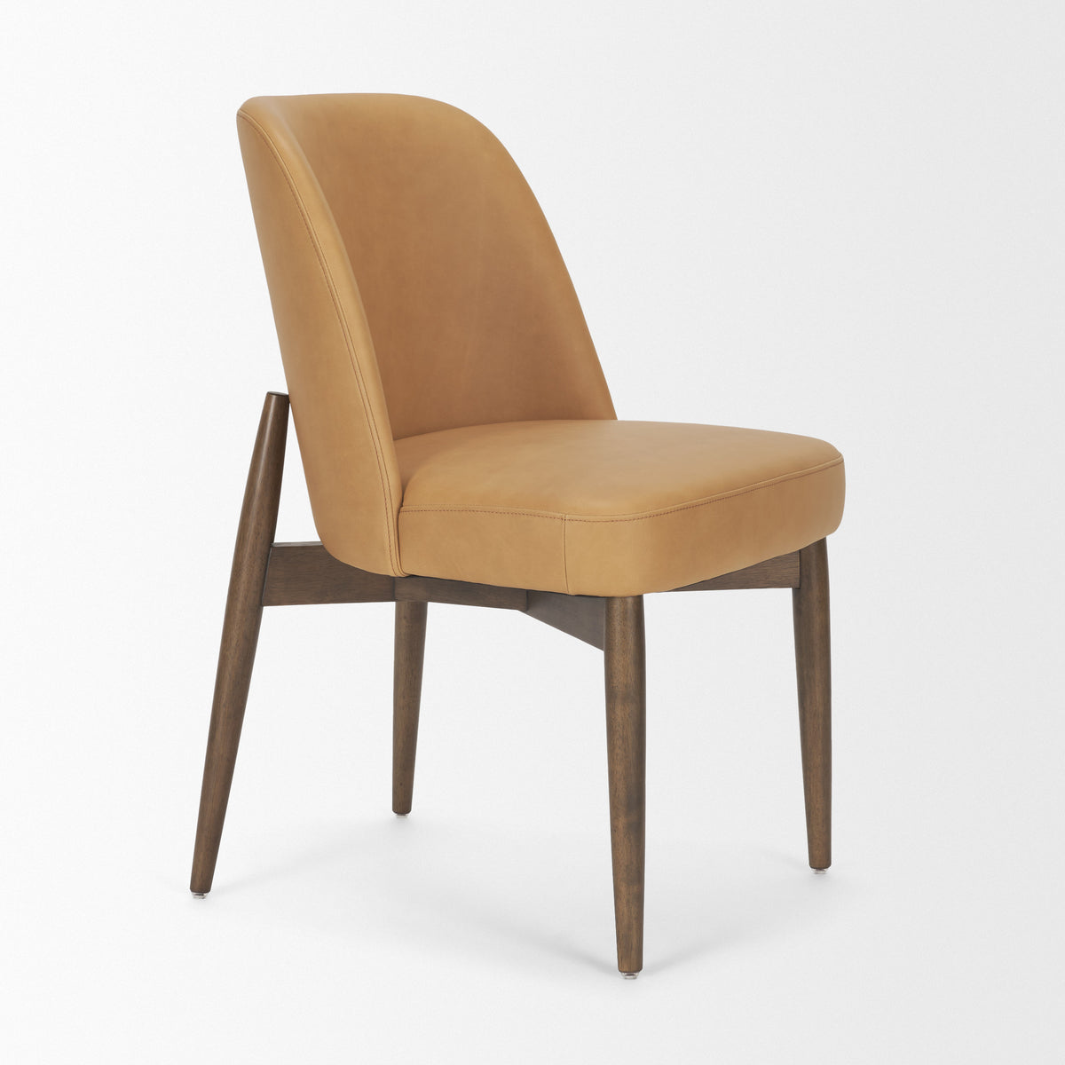 Abbie Curved Back Dining Side Chair | Tan Leather w/ Brown Wood-Dining Chairs-DECOROLALA