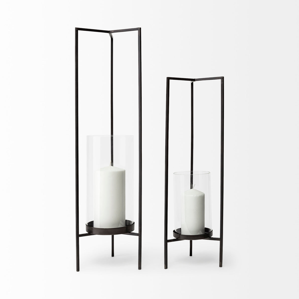 Abigail I Large Gunmetal Gray Metal Table Candle Holder-Table Candle Holders-DECOROLALA