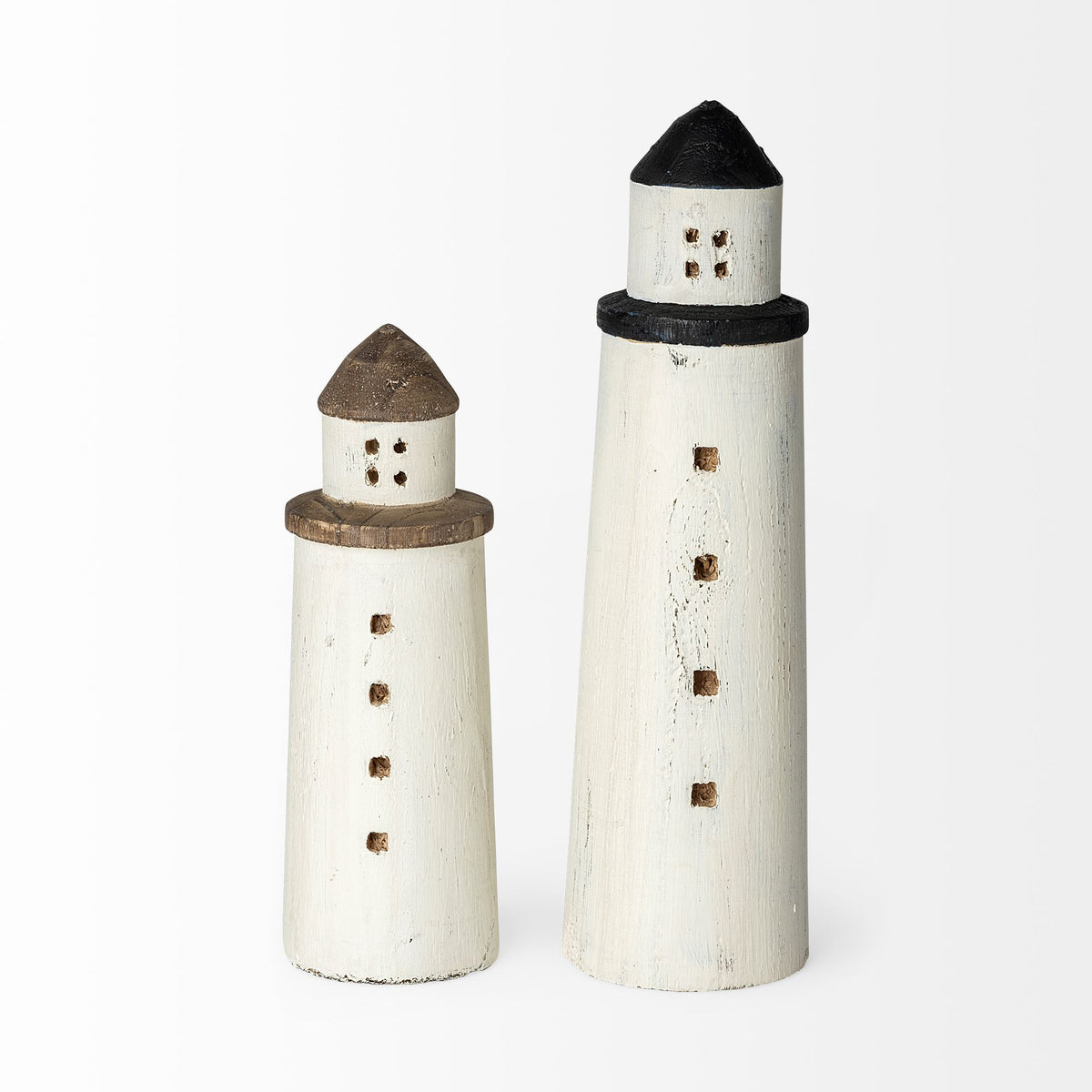 Abner Large 4" x 4" White Wooden Coastal Lighthouse Decorative Object-Objects-DECOROLALA