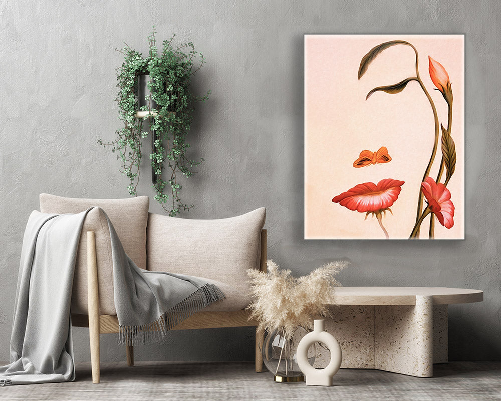 Abstract Flower Face Fine Art Canvas 48x36 Gold-Wall Art-DECOROLALA