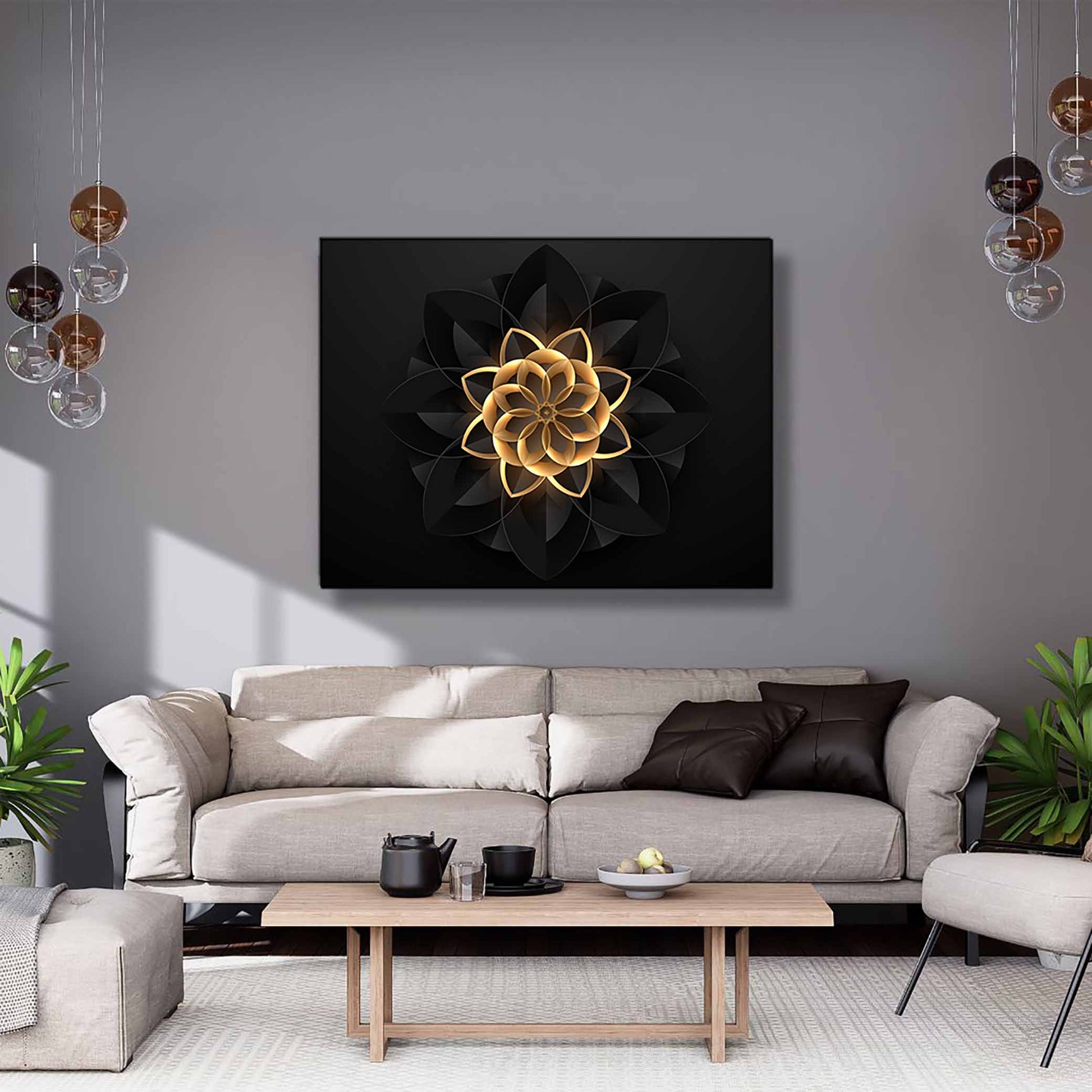 Abstract Flower in Black and Gold- Fine and Modern wall art - Gold varnish-Wall Art-DECOROLALA