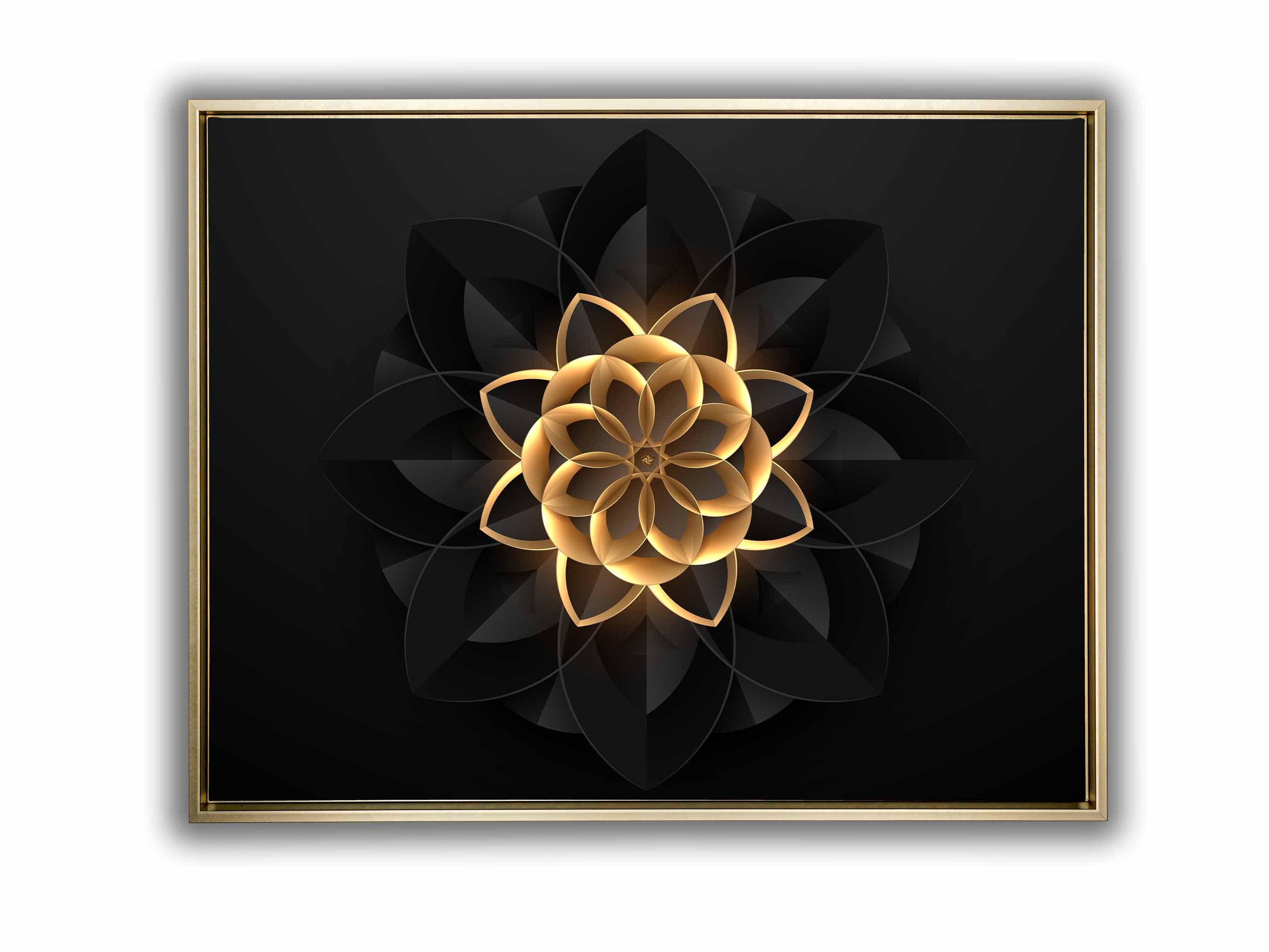 Abstract Flower in Black and Gold- Fine and Modern wall art - Gold varnish-Wall Art-DECOROLALA