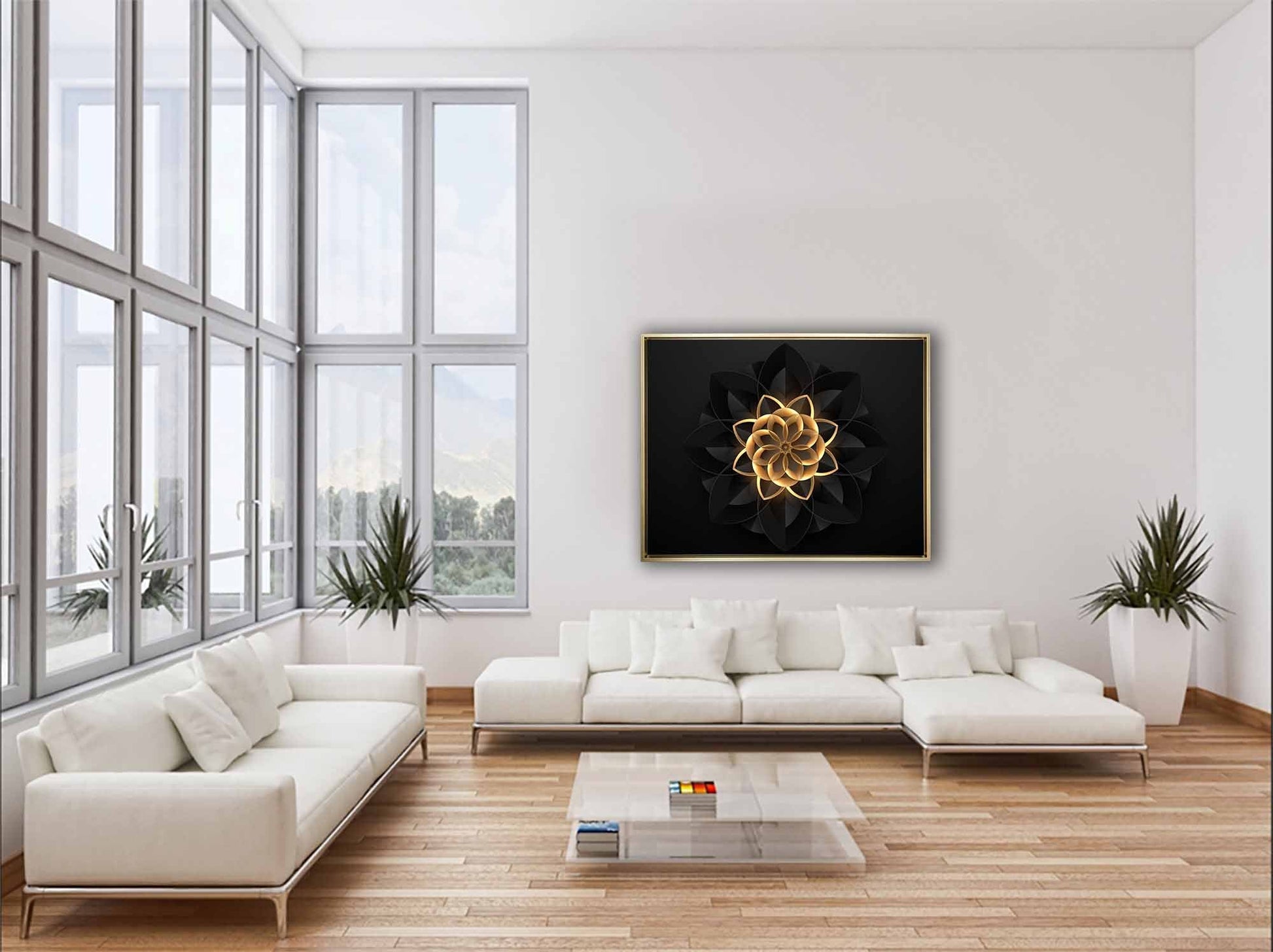 Abstract Flower in Black and Gold- Fine and Modern wall art - Gold varnish-Wall Art-DECOROLALA