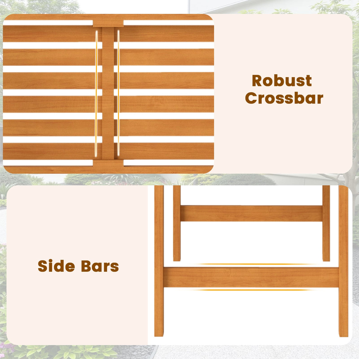 Acacia Wood 2-Person Patio Loveseat with Backrest and Armrests-Outdoor Benches-DECOROLALA