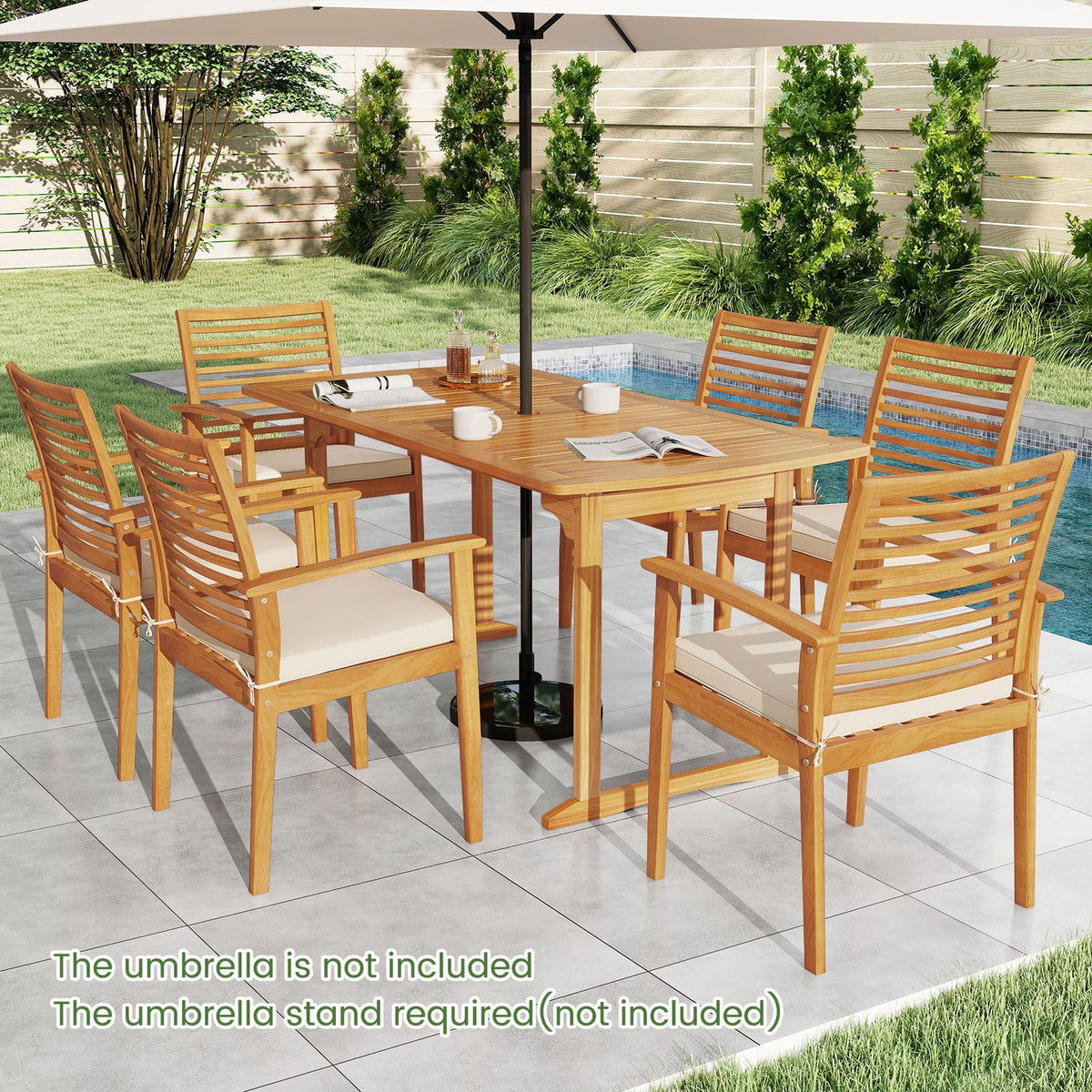 Acacia Wood 7-Piece Patio Dining Set with Umbrella Hole-Patio Dining Sets-DECOROLALA