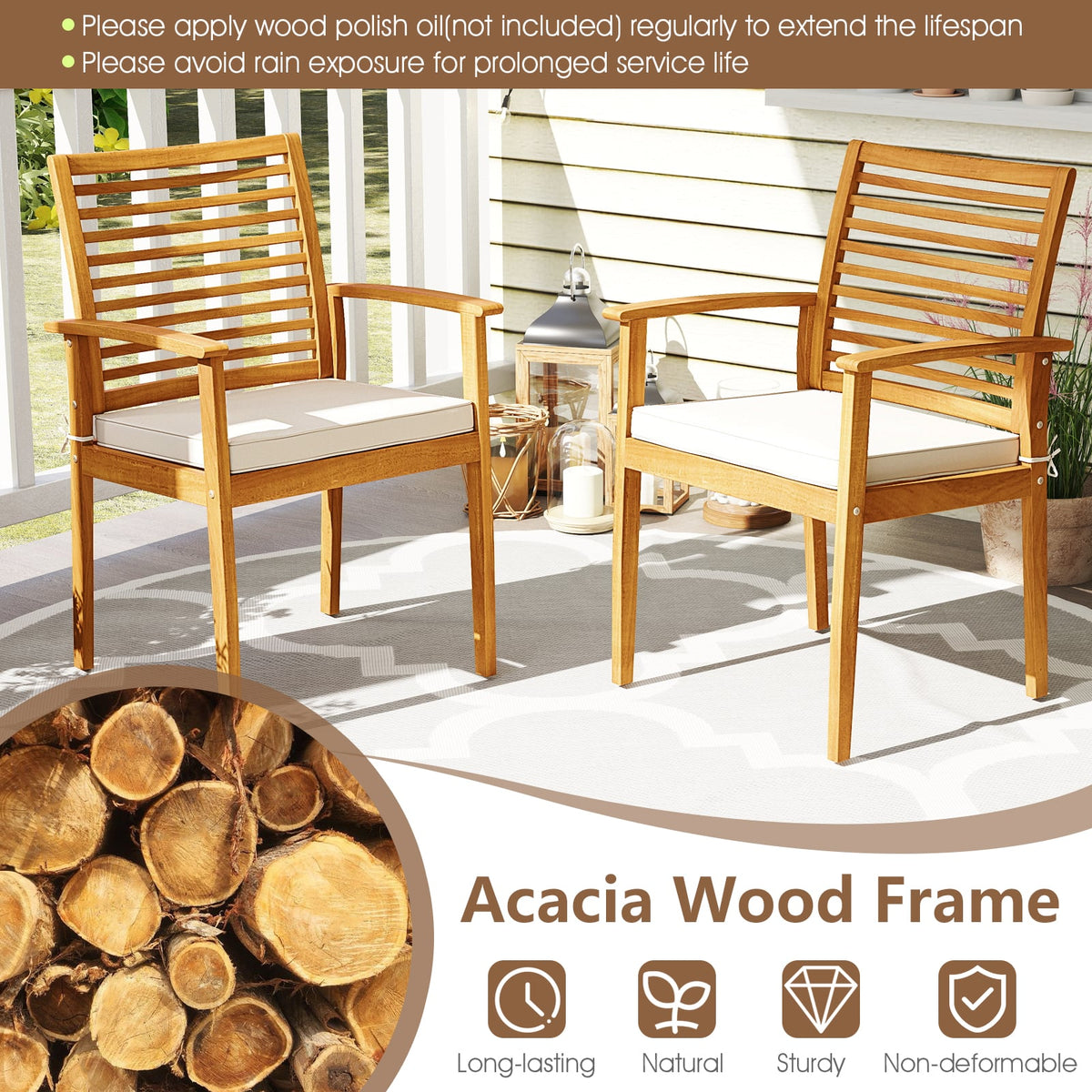 Acacia Wood 7-Piece Patio Dining Set with Umbrella Hole-Patio Dining Sets-DECOROLALA