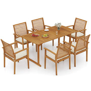 Acacia Wood 7-Piece Patio Dining Set with Umbrella Hole-Patio Dining Sets-DECOROLALA
