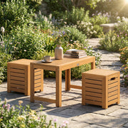 Acacia Wood Outdoor Coffee Table with Stools Set of 2 3 Pieces Patio Table and Stools Set-Patio Conversation Sets-DECOROLALA