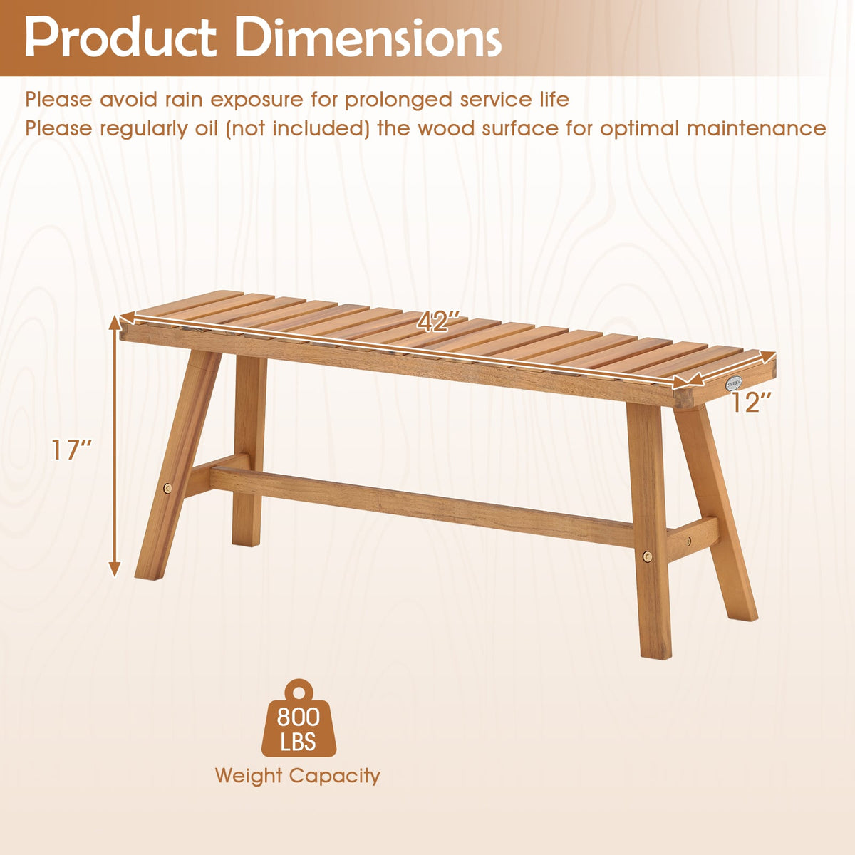 Acacia Wood Outdoor Garden Bench Set of 1/2 with Slatted Seat and 800 lbs Capacity-Set of 1-Outdoor Benches-DECOROLALA