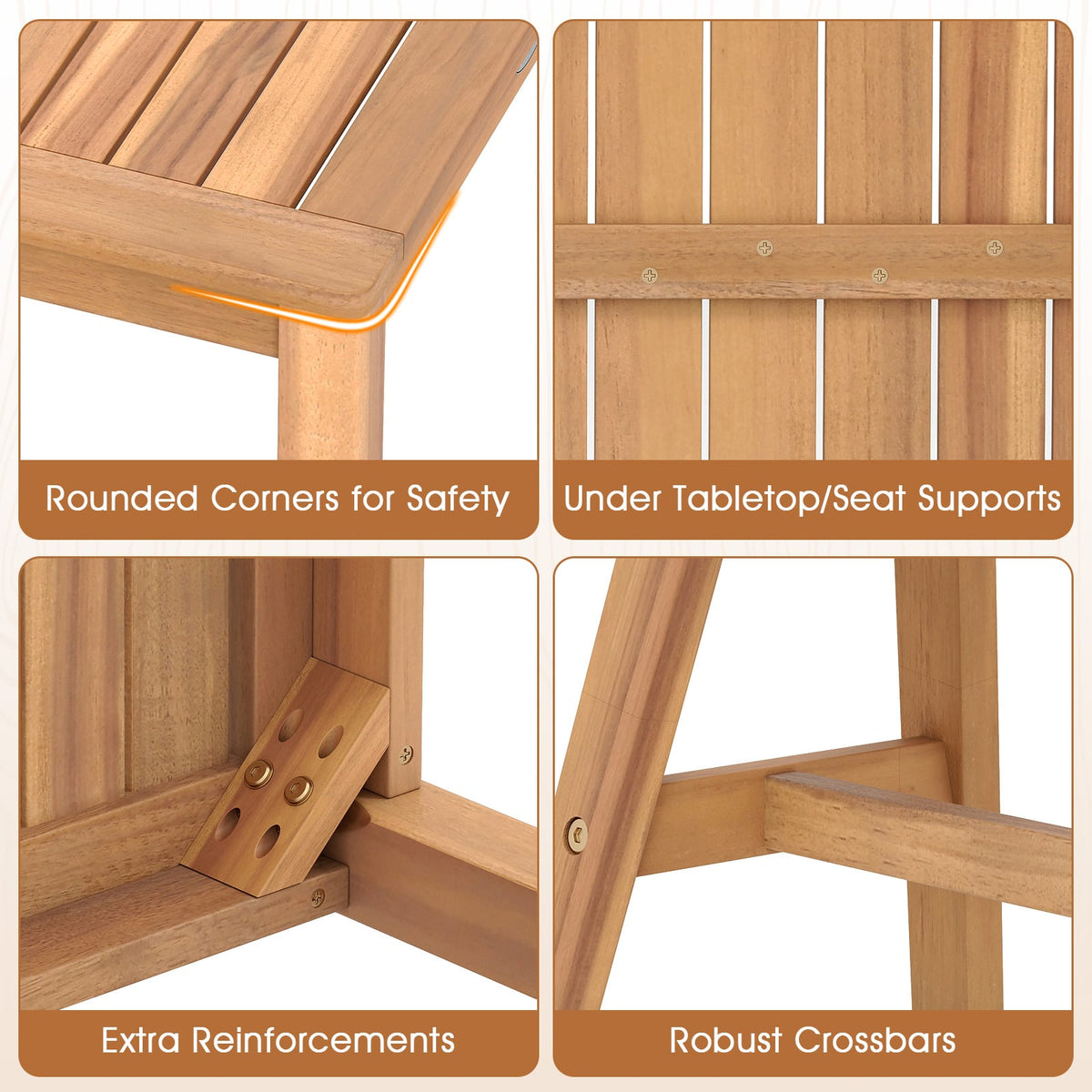 Acacia Wood Outdoor Garden Bench Set of 1/2 with Slatted Seat and 800 lbs Capacity-Set of 1-Outdoor Benches-DECOROLALA