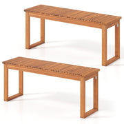 Acacia Wood Outdoor Garden Bench Set of 1/2 with Slatted Seat for Front Porch-Set of 2-Outdoor Benches-DECOROLALA