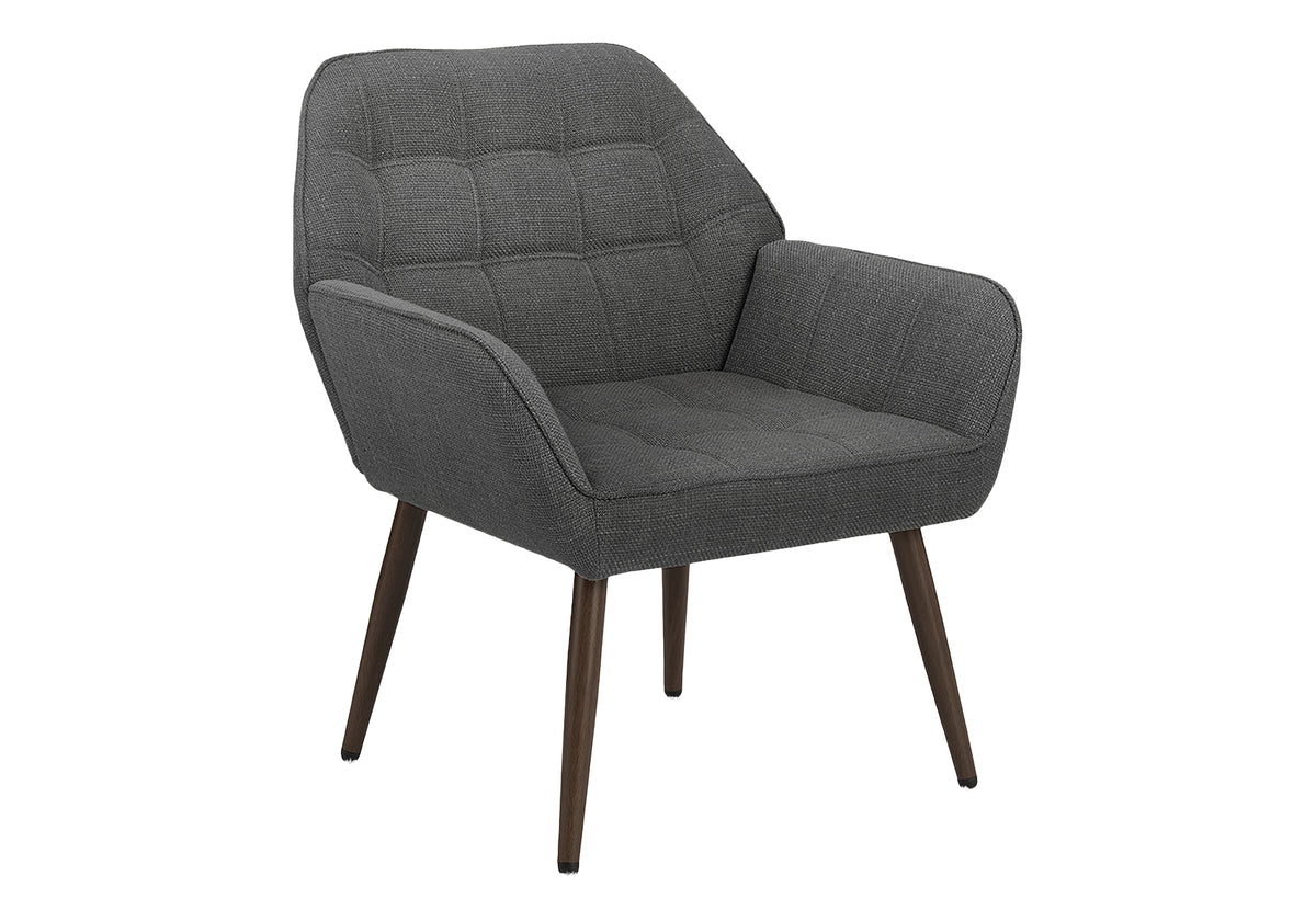 Accent Chair, 29"H, Upholstered, Living Room, Light Grey Fabric, Walnut Metal Legs, Contemporary, Modern-Accent Chairs-DECOROLALA