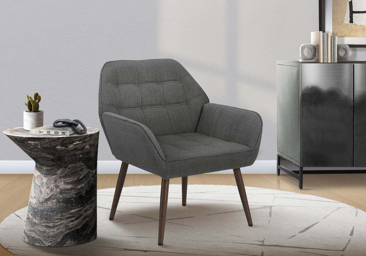 Accent Chair, 29"H, Upholstered, Living Room, Light Grey Fabric, Walnut Metal Legs, Contemporary, Modern-Accent Chairs-DECOROLALA