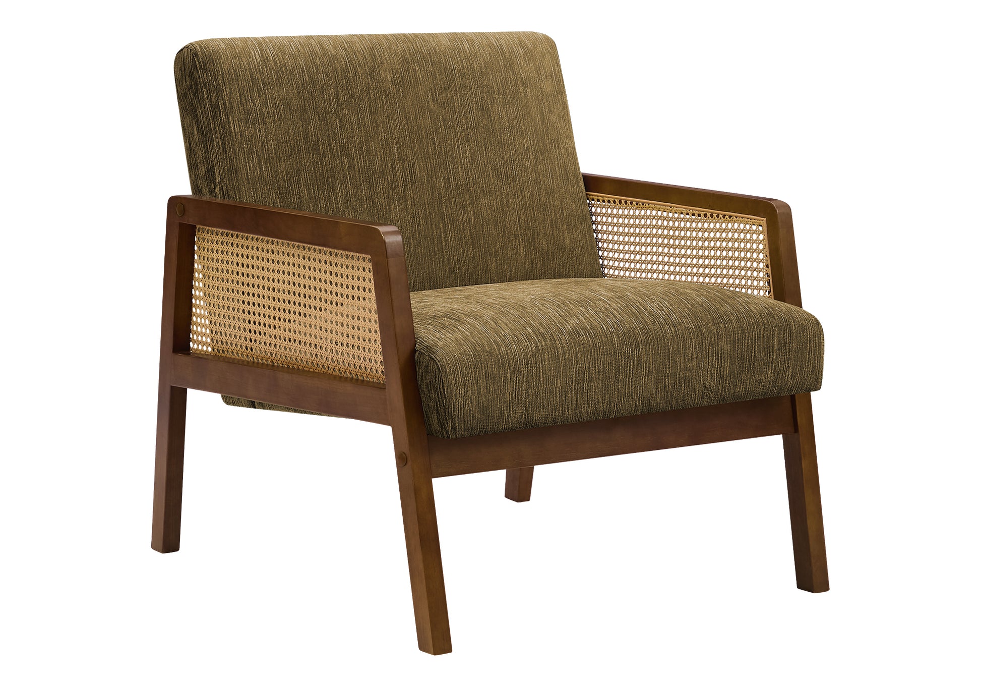Accent Chair 30"H Brown Fabric Brown Walnut Wood-DECOROLALA