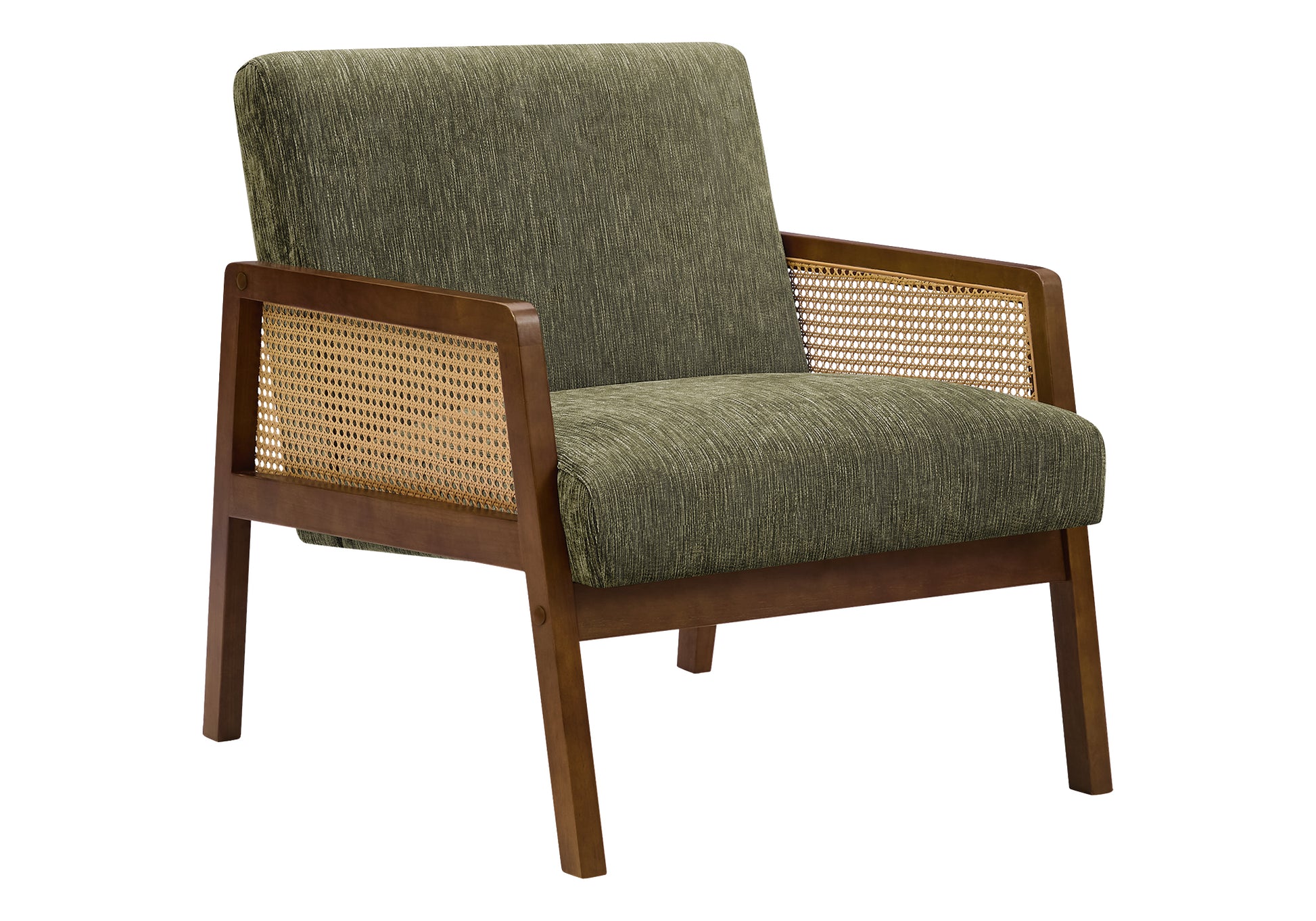 Accent Chair 30"H Green Fabric Brown Walnut Wood-DECOROLALA