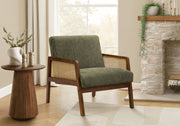 Accent Chair 30"H Green Fabric Brown Walnut Wood-DECOROLALA