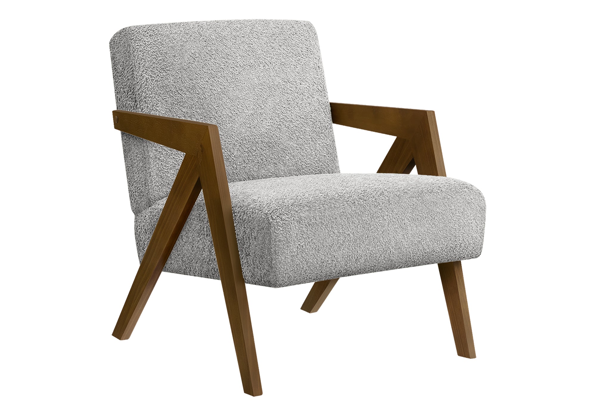 Accent Chair, 30"H, Upholstered, Living Room, Bedroom, Light Grey Fabric, Brown Walnut Solid Wood, Modern, Mid Century-DECOROLALA