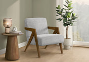 Accent Chair, 30"H, Upholstered, Living Room, Bedroom, Light Grey Fabric, Brown Walnut Solid Wood, Modern, Mid Century-DECOROLALA