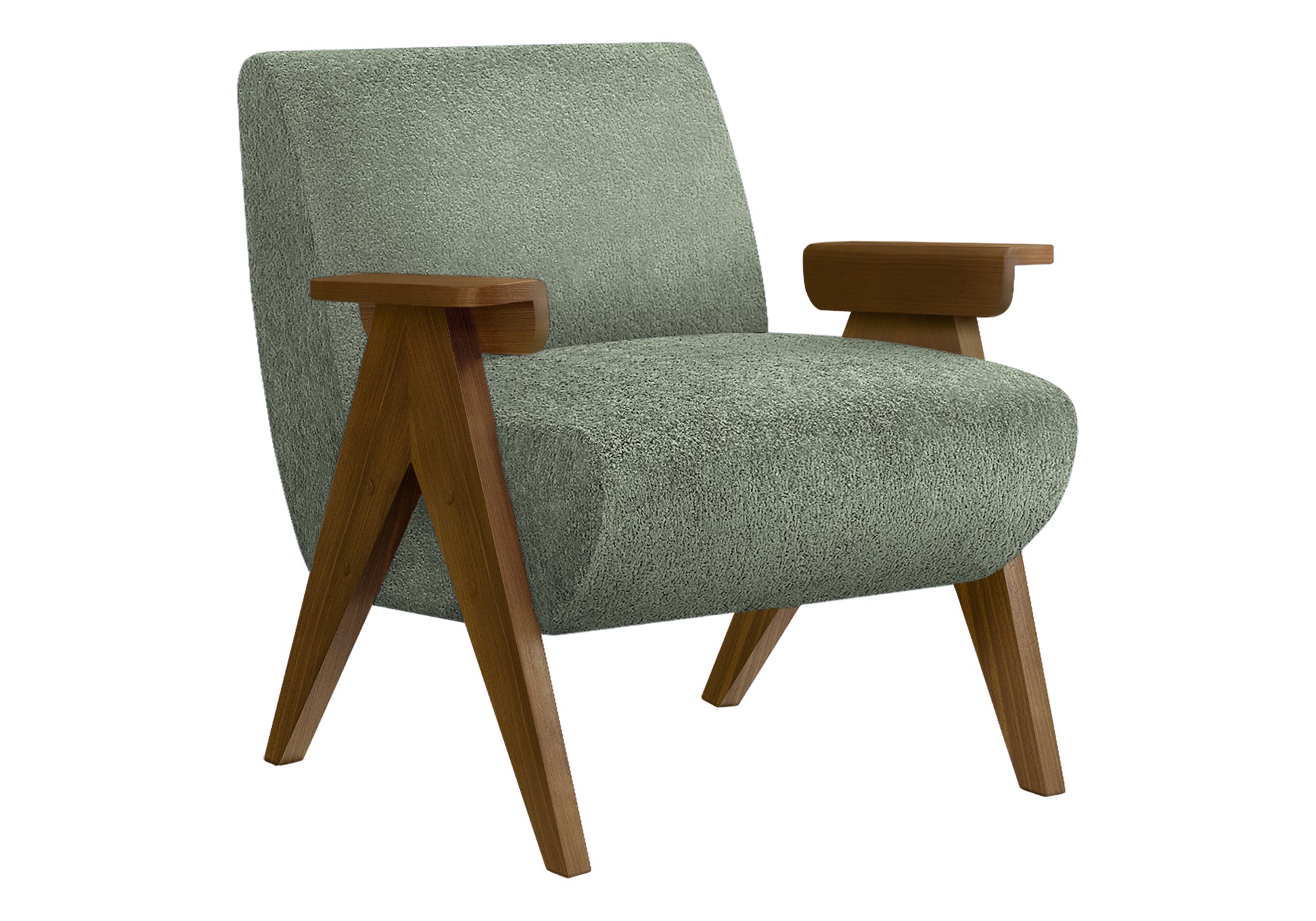 Accent Chair 31"H Green Fabric Brown Walnut-DECOROLALA