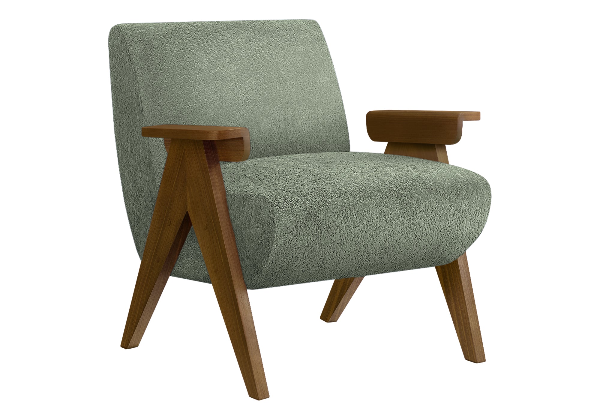 Accent Chair 31"H Green Fabric Brown Walnut-DECOROLALA
