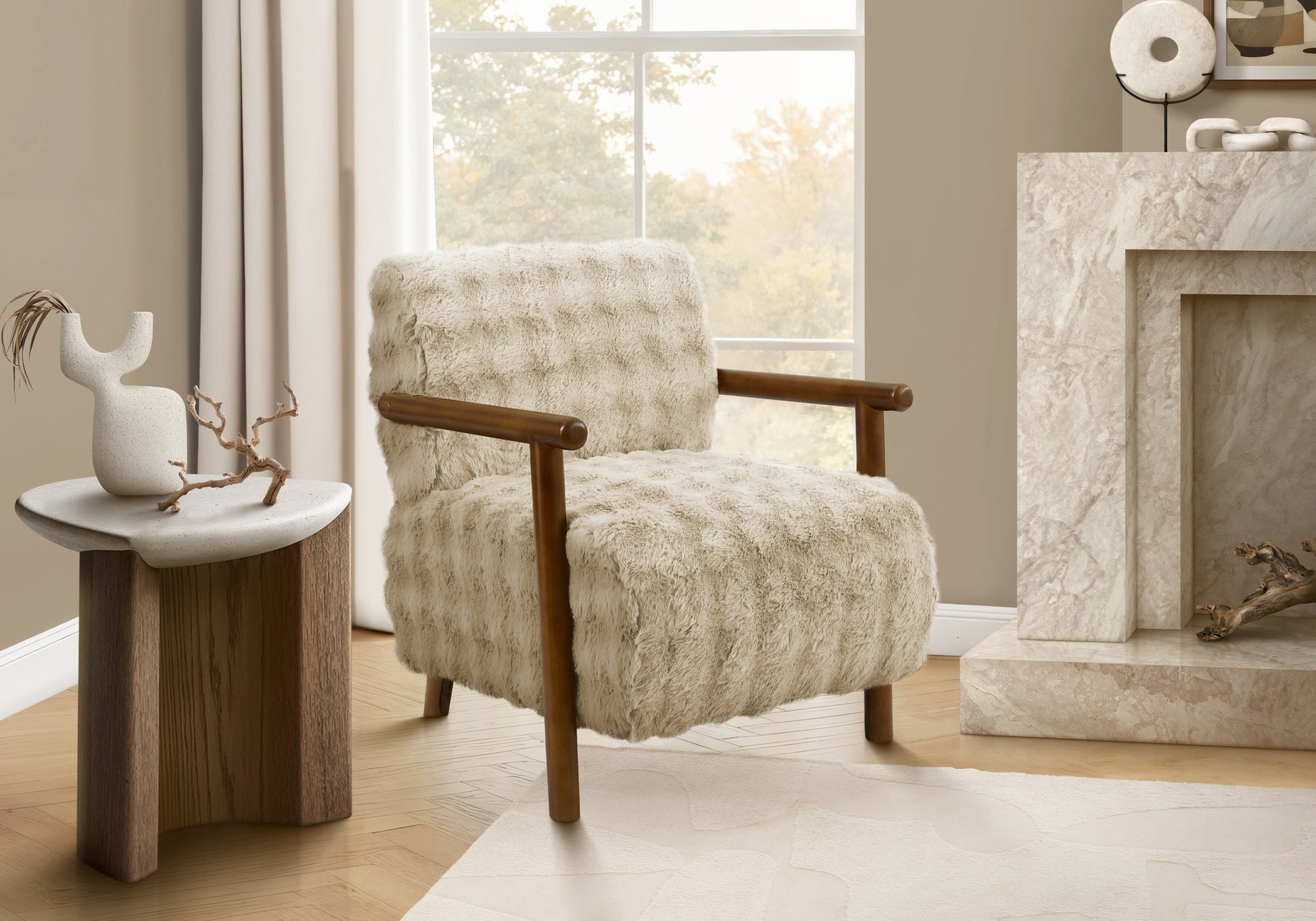 Accent Chair 31"H Light Brown Upholstered Mid Century-DECOROLALA