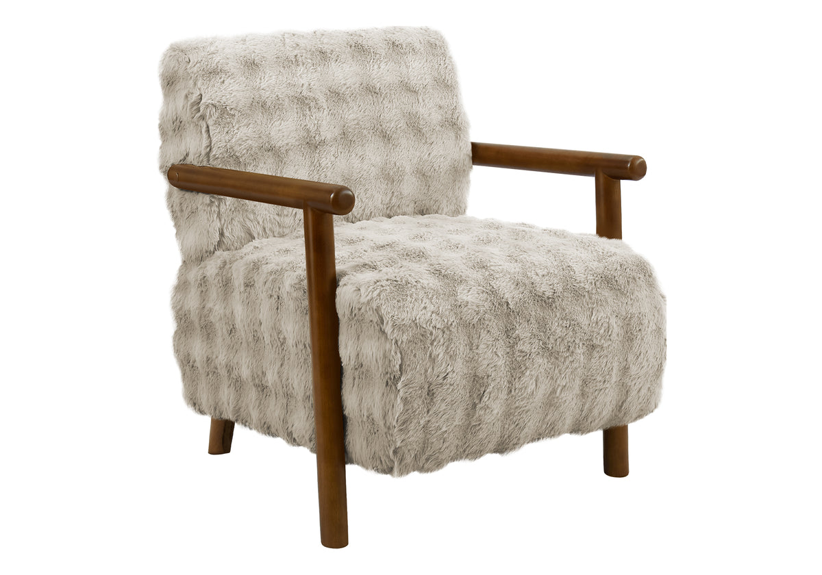 Accent Chair 31"H Light Grey Faux Fur Modern-Accent Chairs-DECOROLALA