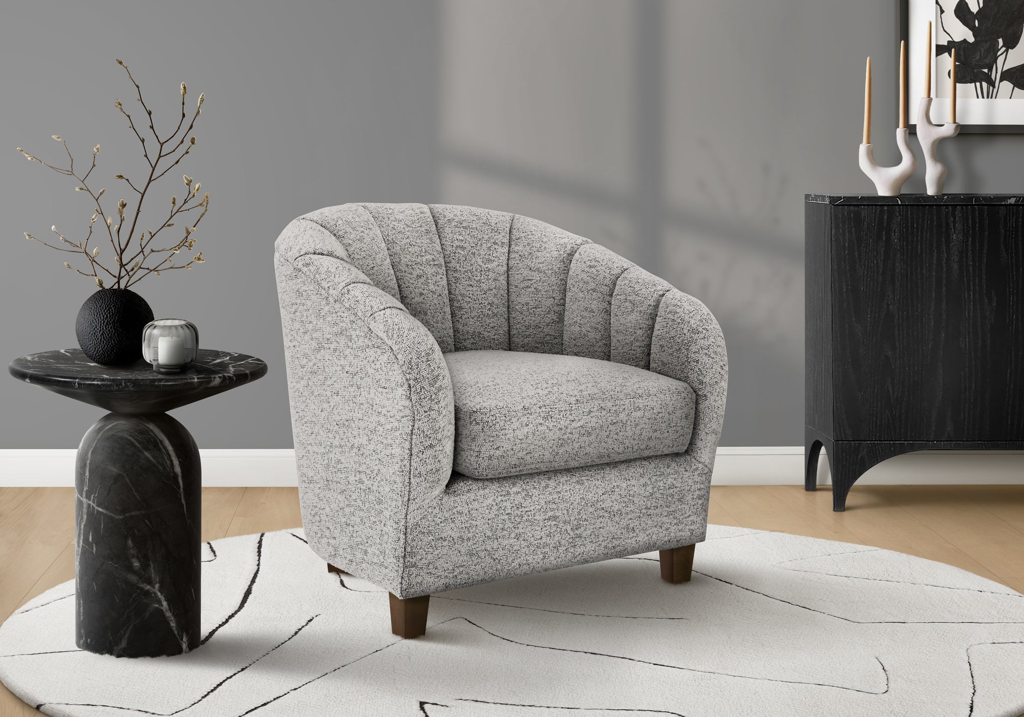 Accent Chair 31"H Silver Barrel Back Upholstered-DECOROLALA