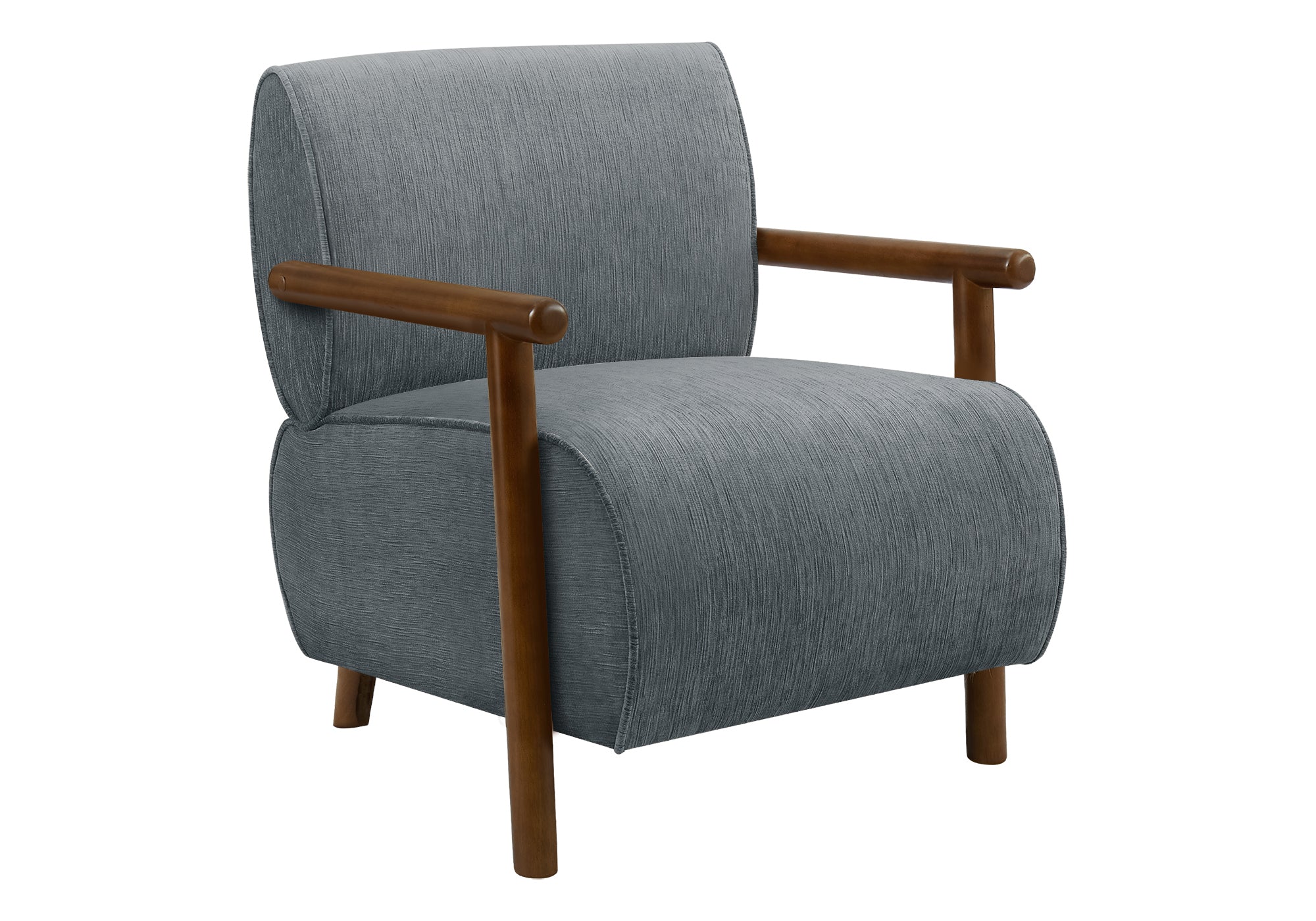 Accent Chair, 31"H, Upholstered, Living Room, Bedroom, Blue Fabric, Brown Walnut Solid Wood, Modern, Mid Century-DECOROLALA