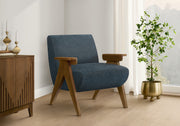 Accent Chair, 31"H, Upholstered, Living Room, Bedroom, Blue Fabric, Brown Walnut Solid Wood, Modern, Mid Century-DECOROLALA