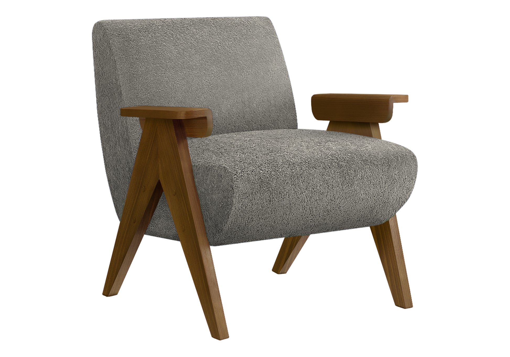 Accent Chair, 31"H, Upholstered, Living Room, Bedroom, Dark Grey Fabric, Brown Walnut Solid Wood, Modern, Mid Century-DECOROLALA