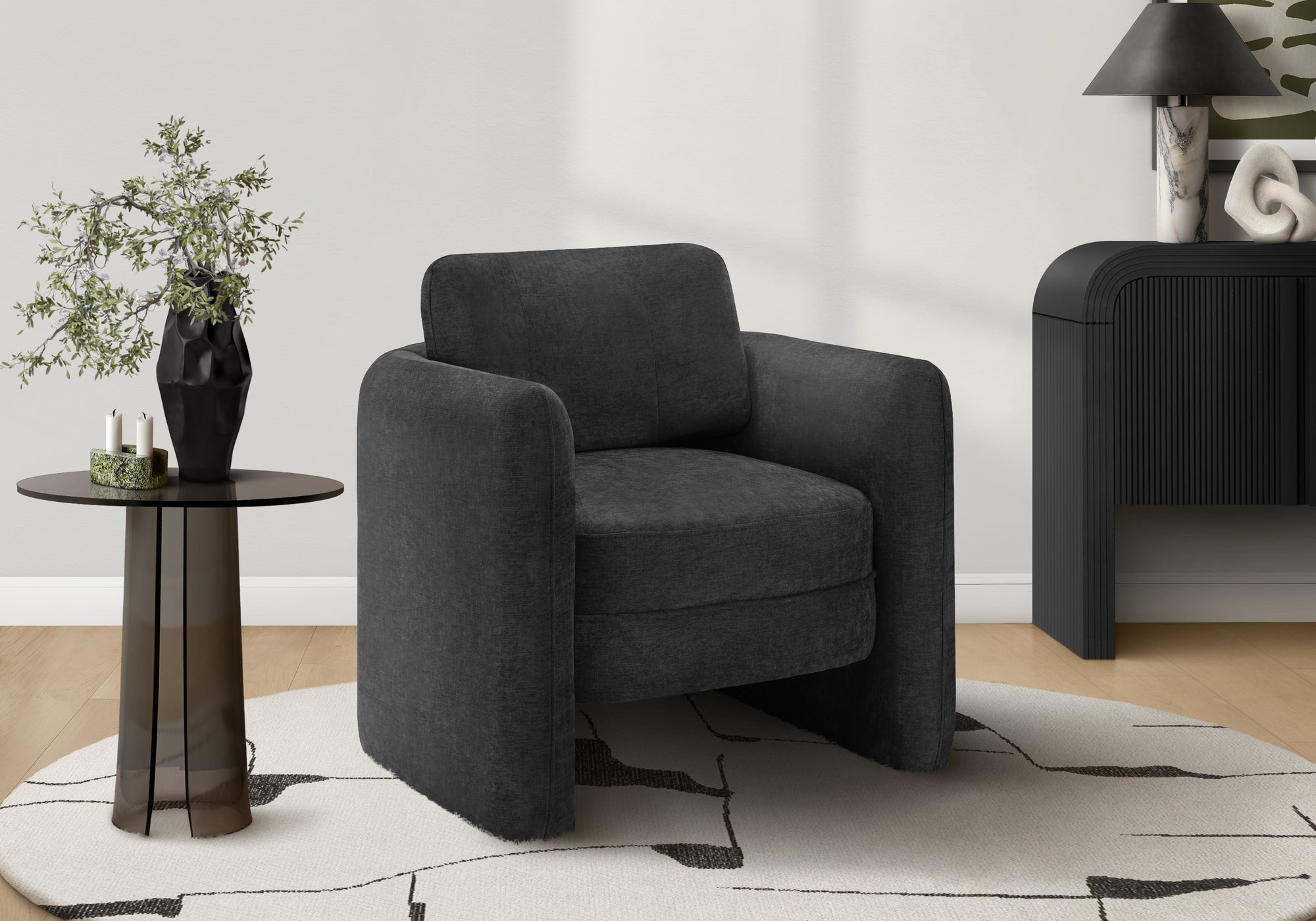Accent Chair 32"H Black Barrel Back Contemporary-DECOROLALA