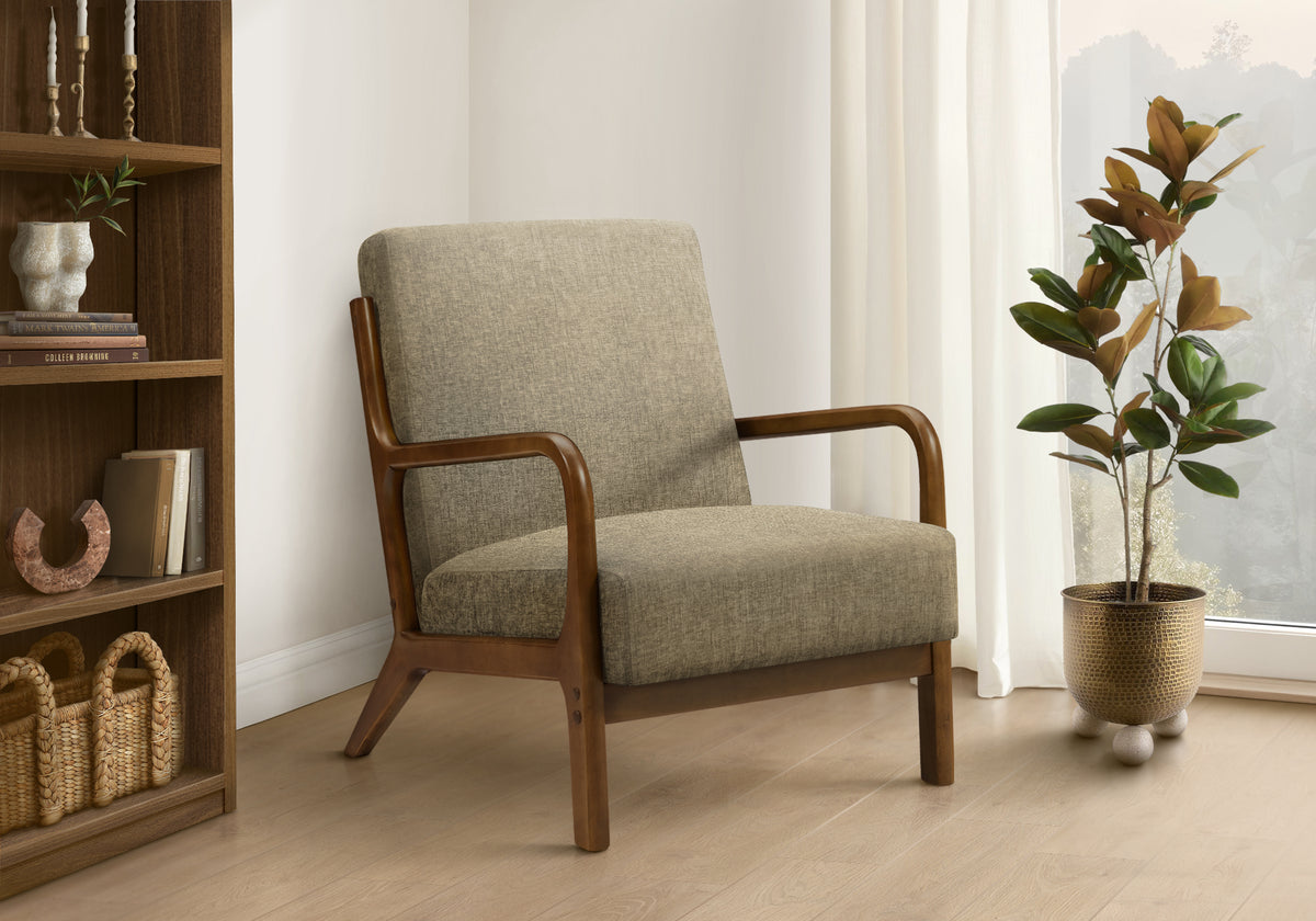 Accent Chair 34"H Light Brown Upholstered Mid Century-Accent Chairs-DECOROLALA