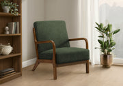 Accent Chair, 34"H, Upholstered, Living Room, Bedroom, Green Fabric, Brown Walnut Solid Wood, Modern, Mid Century-DECOROLALA