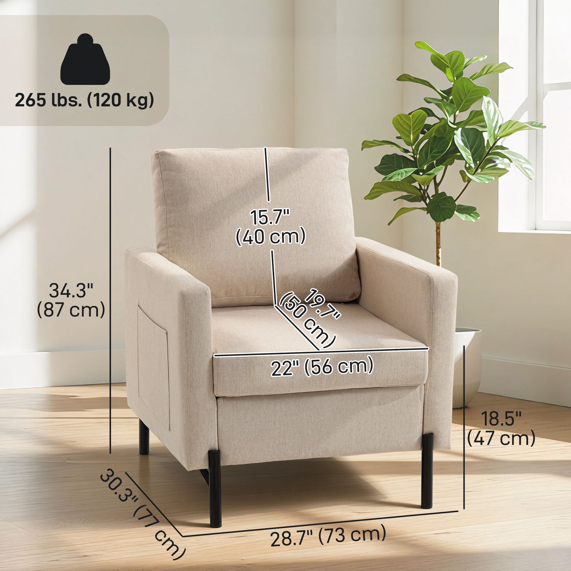 Accent Chair - Beige Upholstered Armchair-DECOROLALA