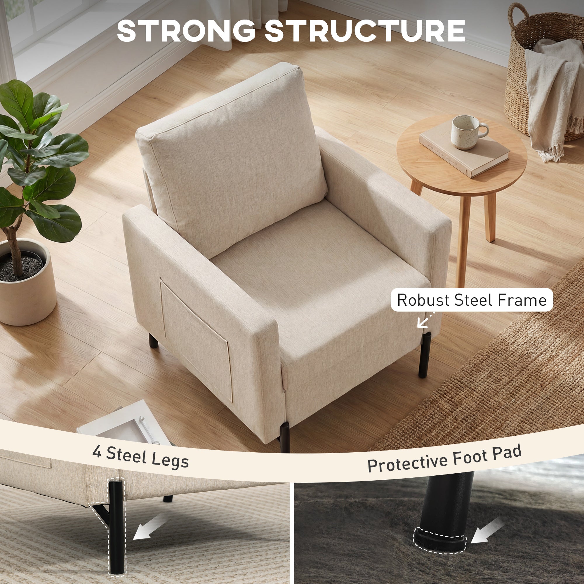 Accent Chair - Beige Upholstered Armchair-DECOROLALA