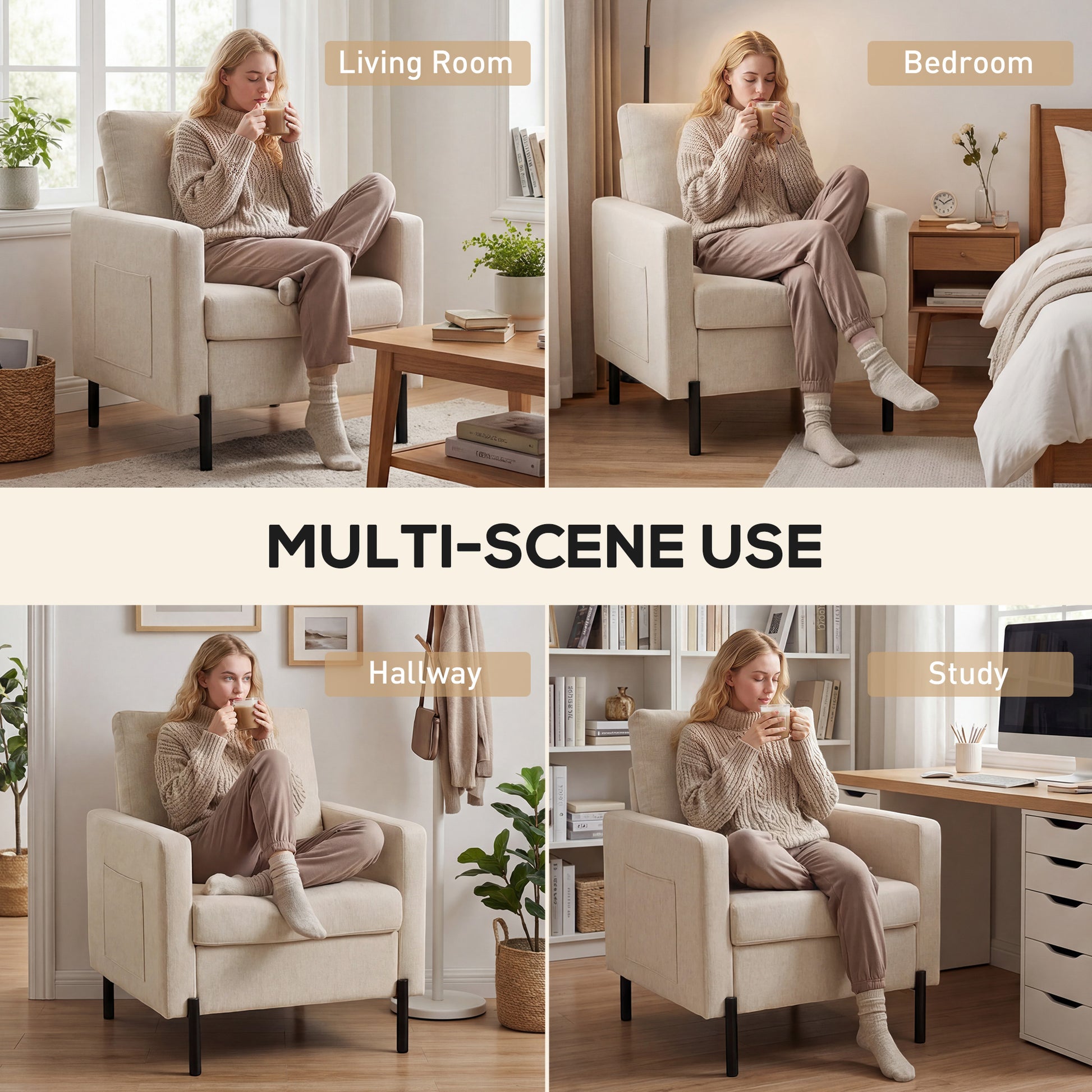 Accent Chair - Beige Upholstered Armchair-DECOROLALA