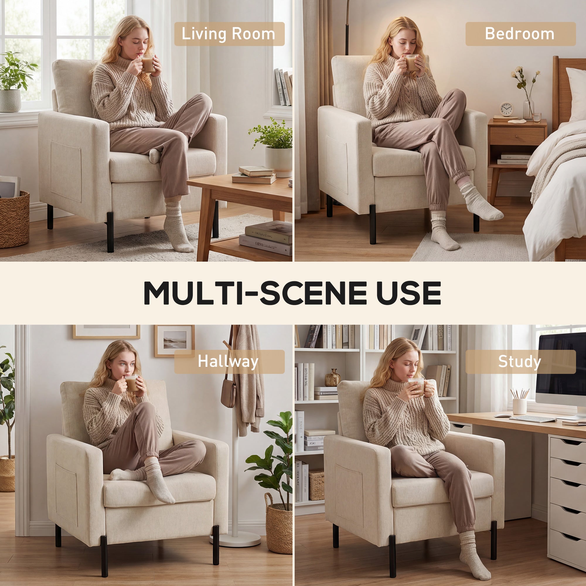 Accent Chair - Beige Upholstered Armchair-DECOROLALA