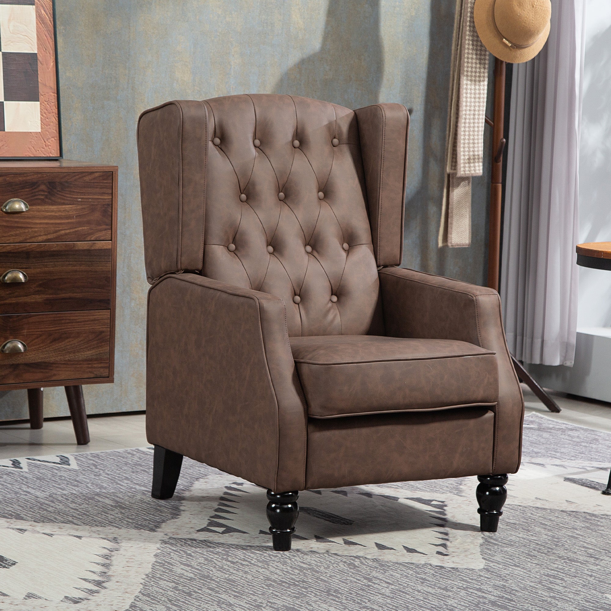 Accent Chair - Brown PU Leather Wingback-DECOROLALA