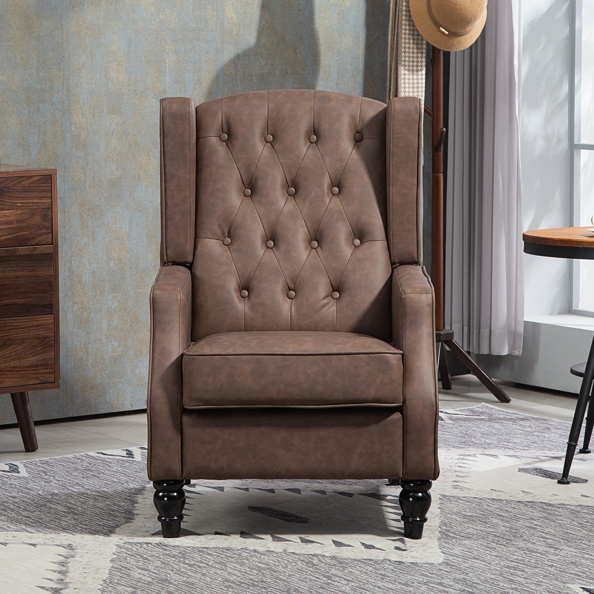 Accent Chair - Brown PU Leather Wingback-DECOROLALA