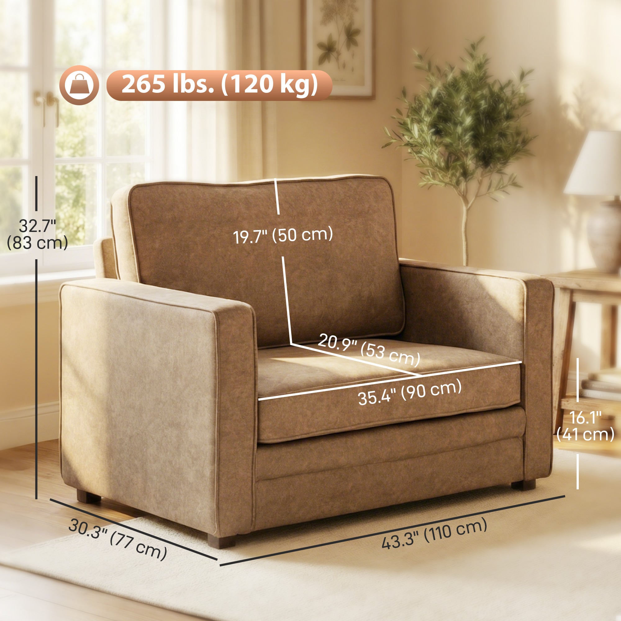Accent Chair - Brown Velvet 35.4" Wide-DECOROLALA