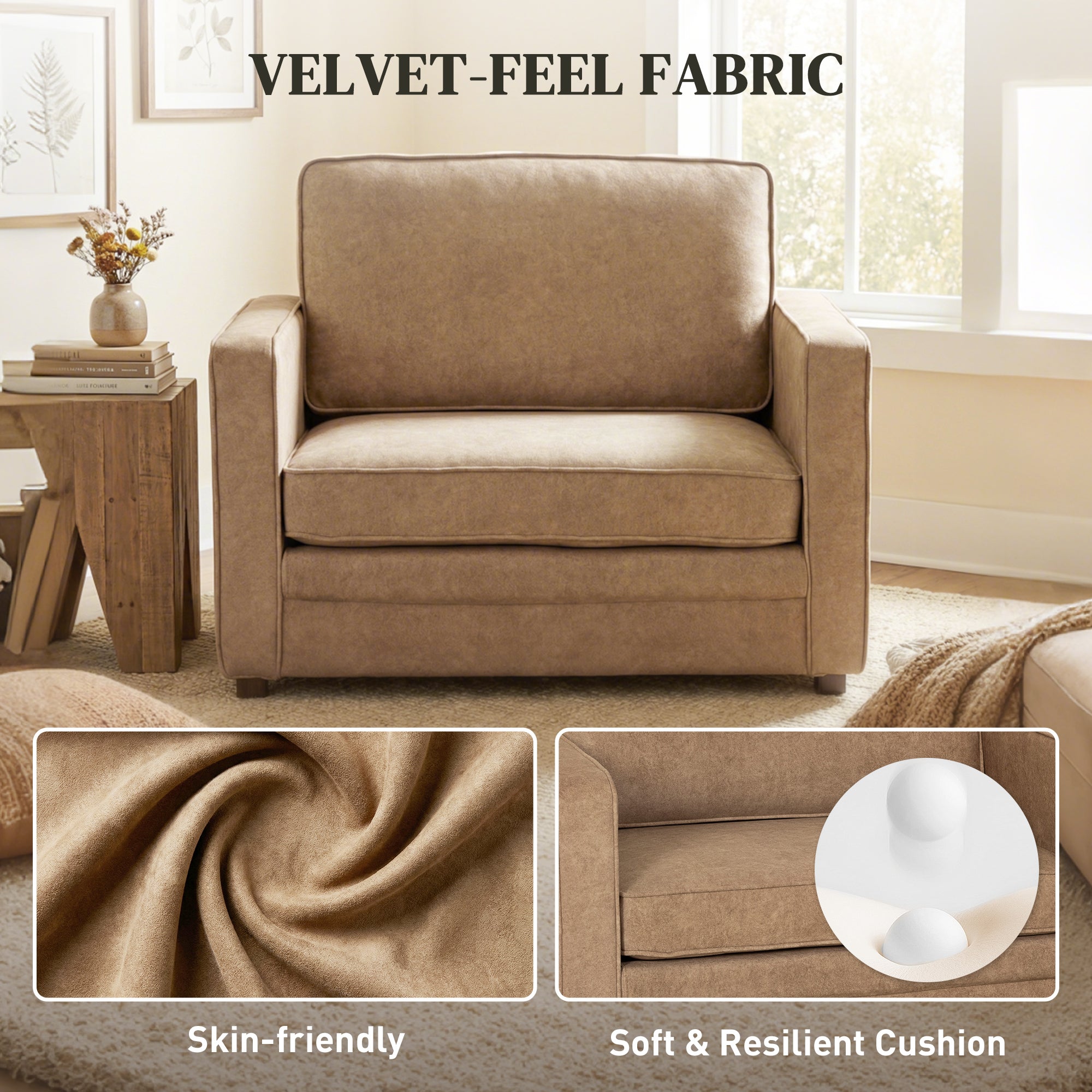 Accent Chair - Brown Velvet 35.4" Wide-DECOROLALA